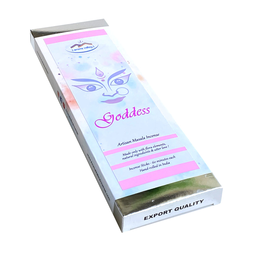 Goddess Incense Sticks | Hand-rolled Premium Masala Incense | Musky Rose Scent | 50 grams (47 Sticks approx.) | Aroma Valley